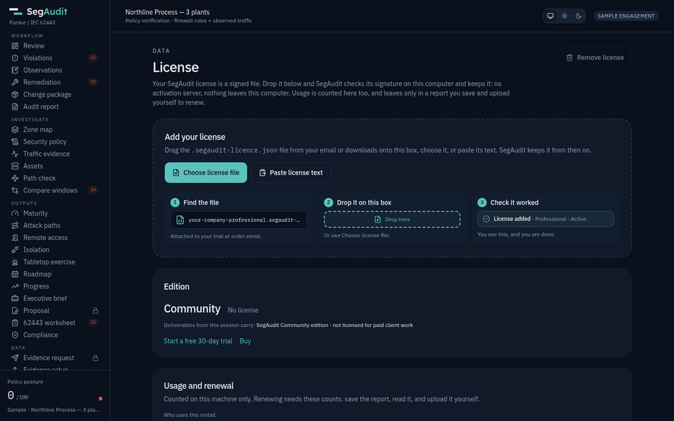 License page with the Add your license box and its three pictured steps