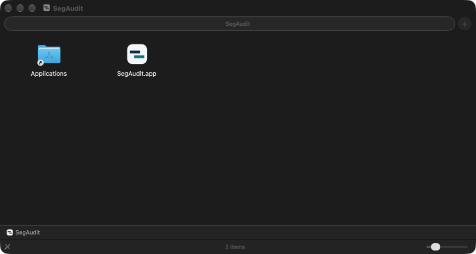 The SegAudit disk image window with SegAudit and the Applications folder