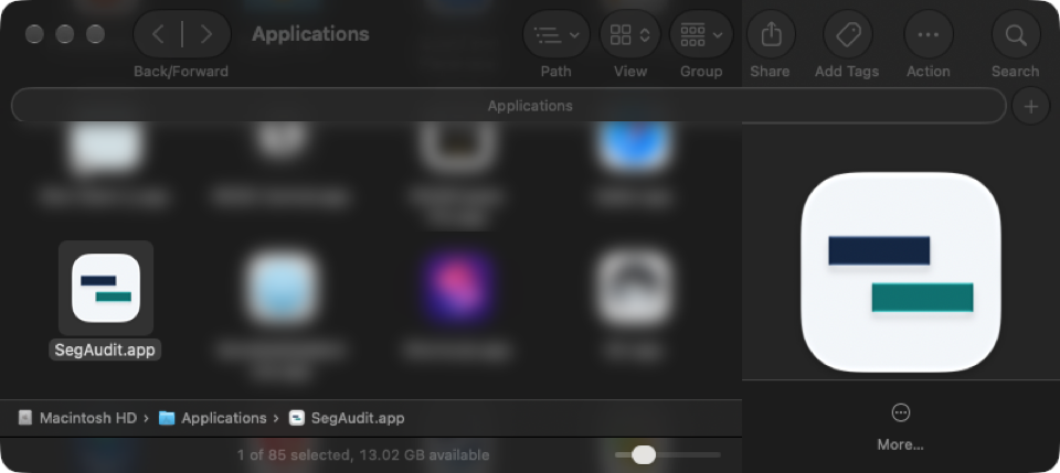 SegAudit in the Applications folder in Finder