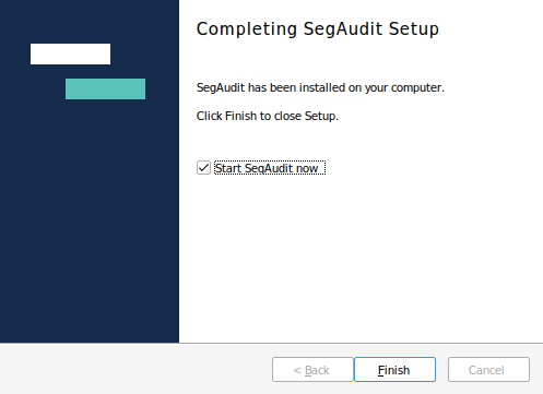 Completing SegAudit Setup page with Start SegAudit now ticked and the Finish button